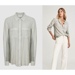 Reiss jersey shirt blouse Felicia, US 8 M, pale green, new with fabric flaw